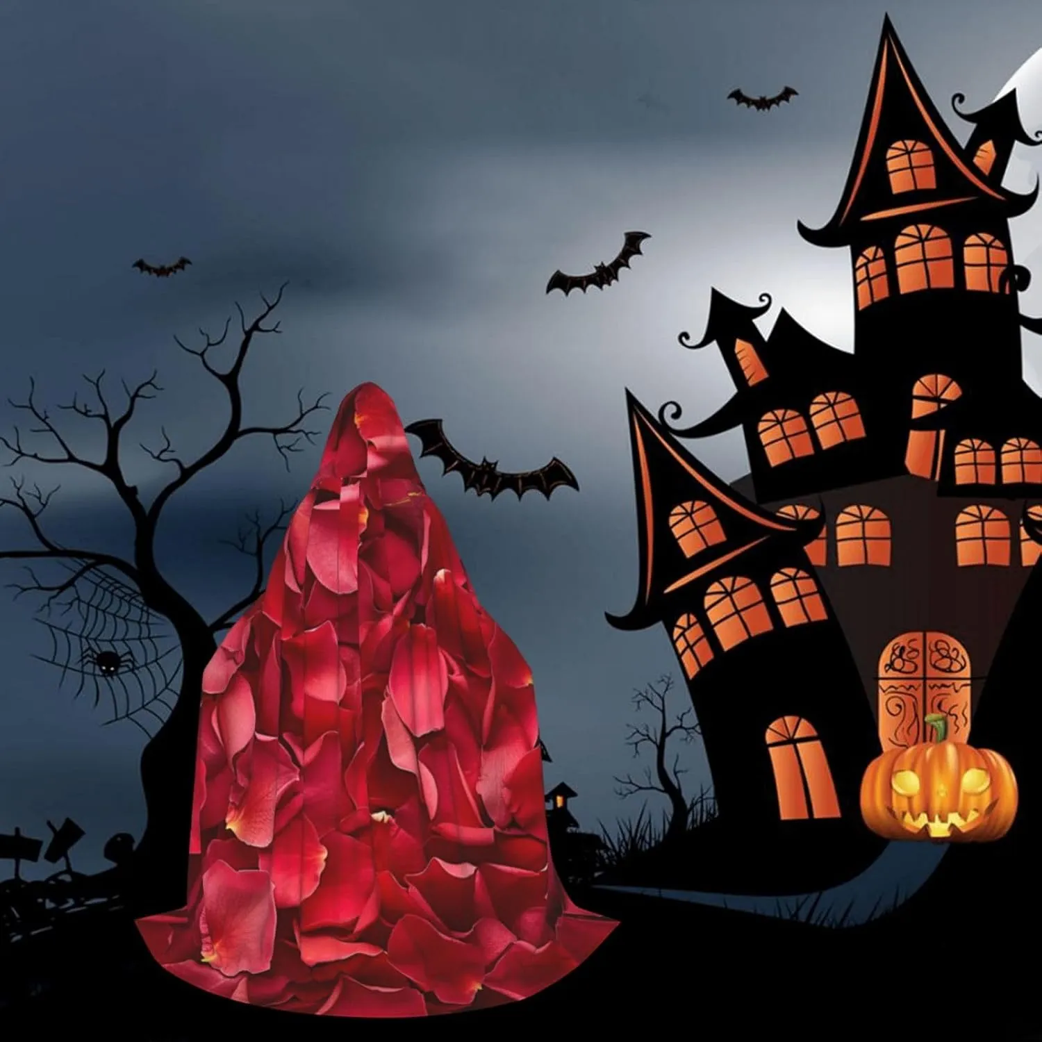 Unisex Hooded Robe Cloak, red rose petals - Adults' Lightweight Cloak for Halloween Cosplay Costumes -