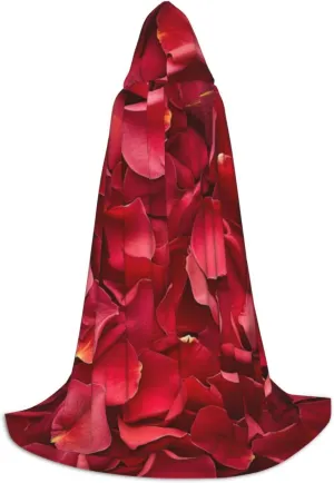 Unisex Hooded Robe Cloak, red rose petals - Adults' Lightweight Cloak for Halloween Cosplay Costumes -