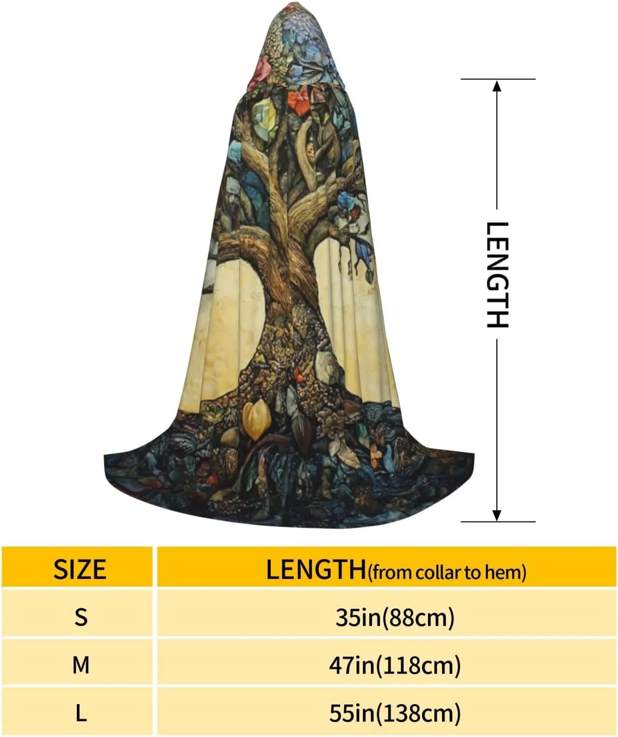 Unisex Hooded Robe Cloak, tree of life - Adults' Lightweight Cloak for Halloween Cosplay Costumes -