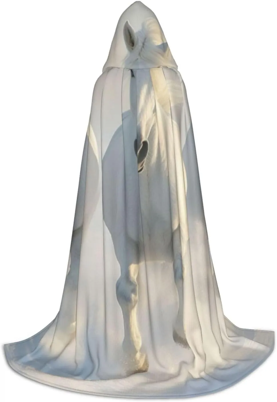Unisex Hooded Robe Cloak, white horses - Adults' Lightweight Cloak for Halloween Cosplay Costumes -