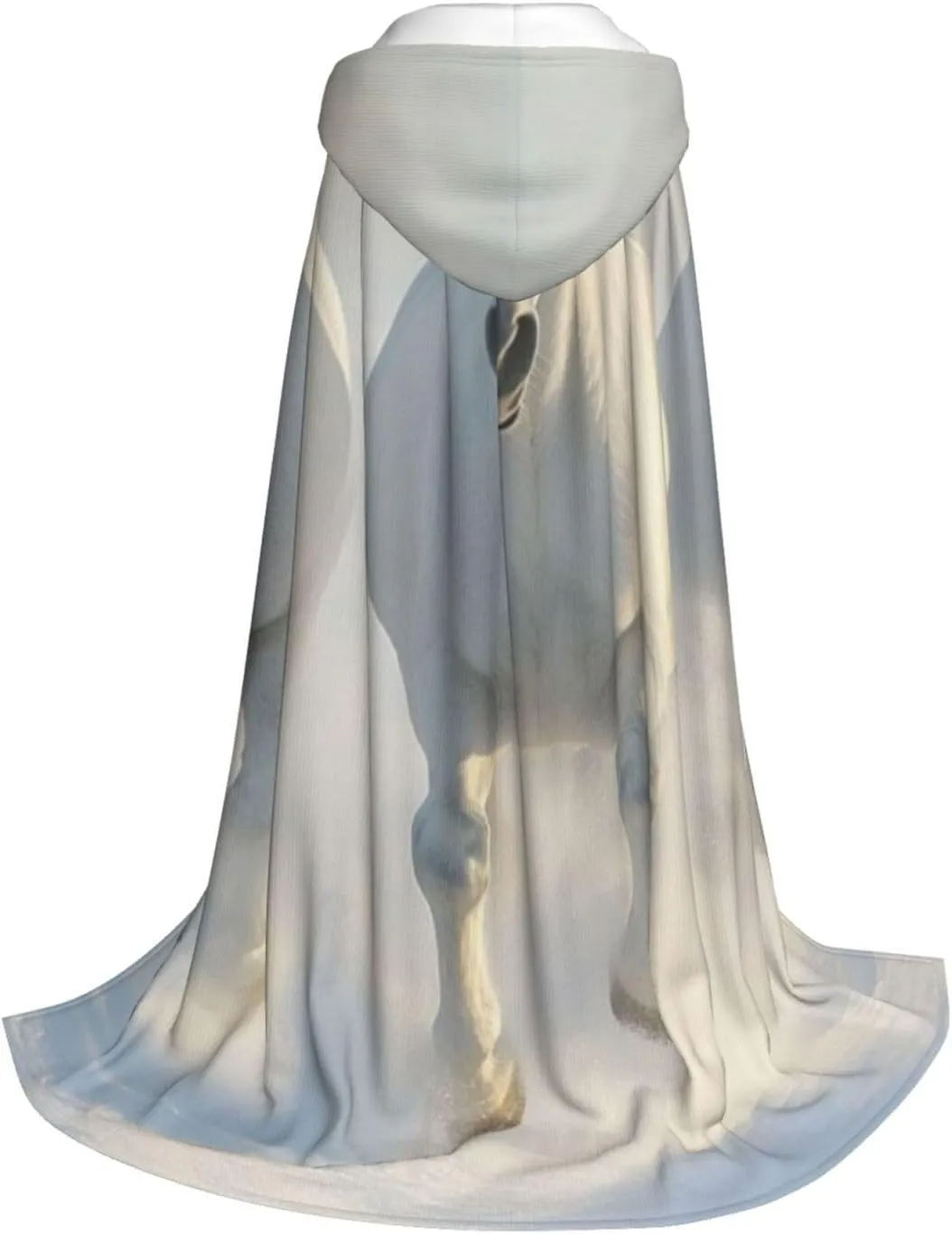 Unisex Hooded Robe Cloak, white horses - Adults' Lightweight Cloak for Halloween Cosplay Costumes -
