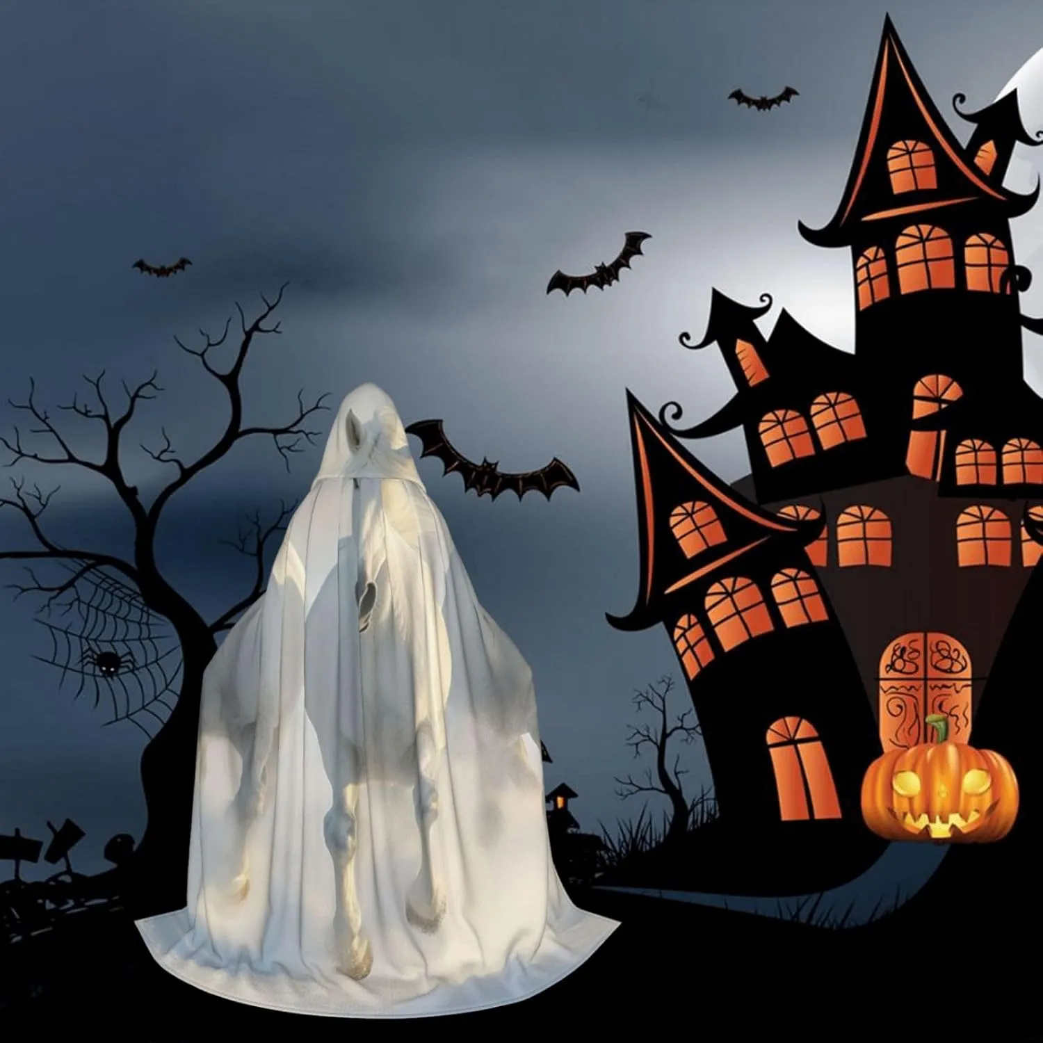 Unisex Hooded Robe Cloak, white horses - Adults' Lightweight Cloak for Halloween Cosplay Costumes -
