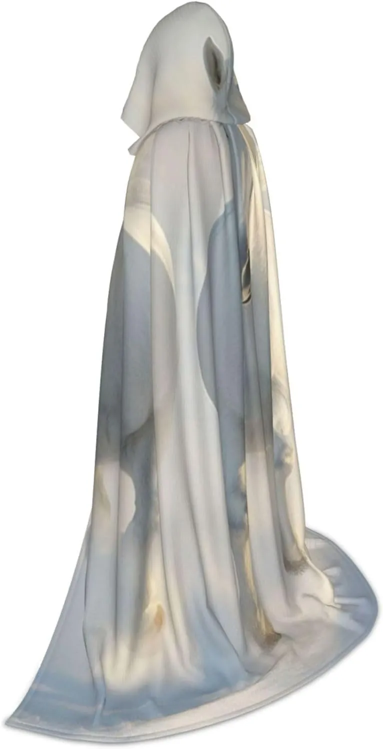 Unisex Hooded Robe Cloak, white horses - Adults' Lightweight Cloak for Halloween Cosplay Costumes -