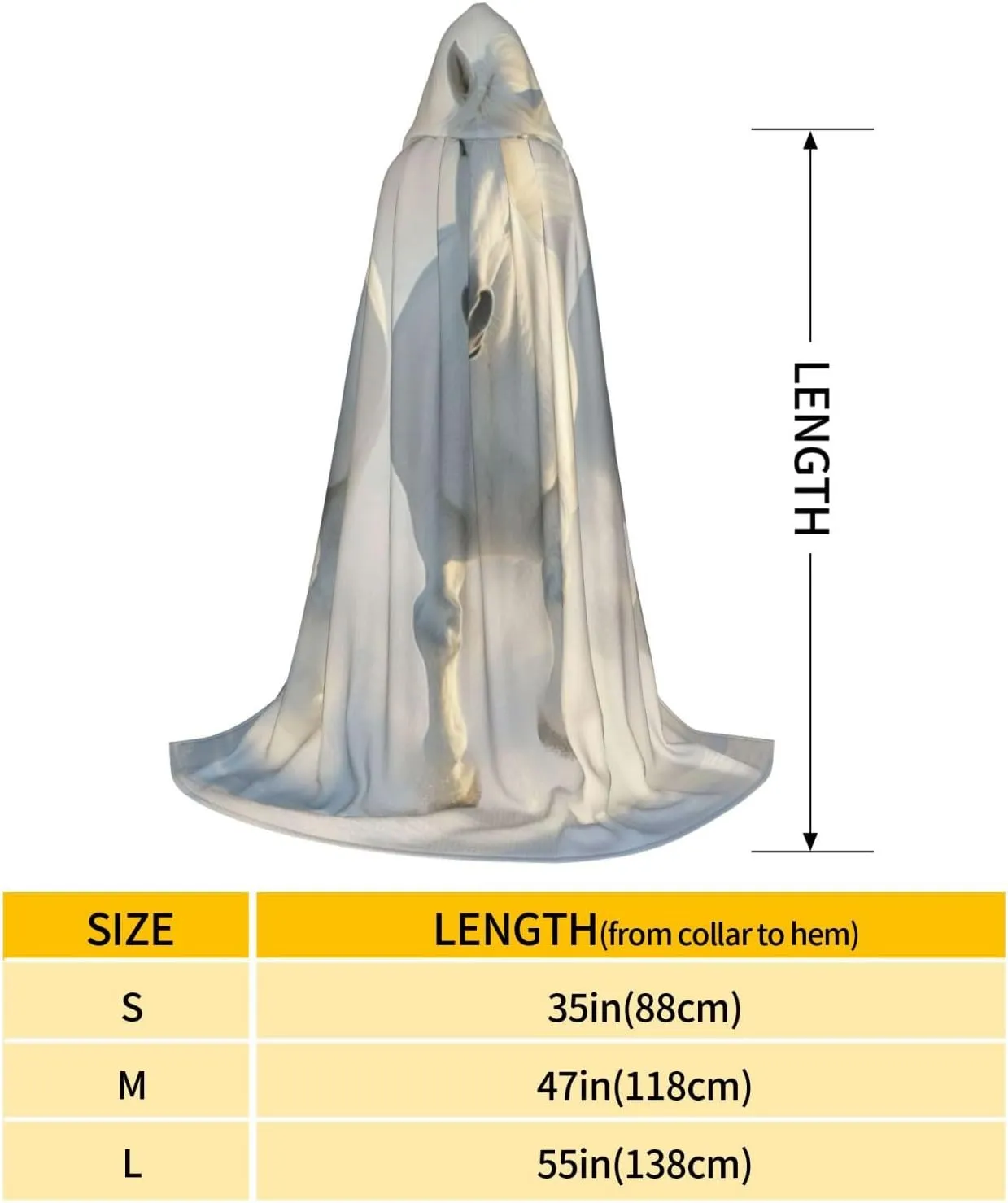 Unisex Hooded Robe Cloak, white horses - Adults' Lightweight Cloak for Halloween Cosplay Costumes -