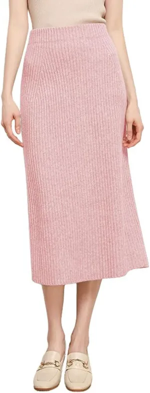 utcoco Women's High Waist Solid Color Skirt Long Pencil Wool Midi Skirts