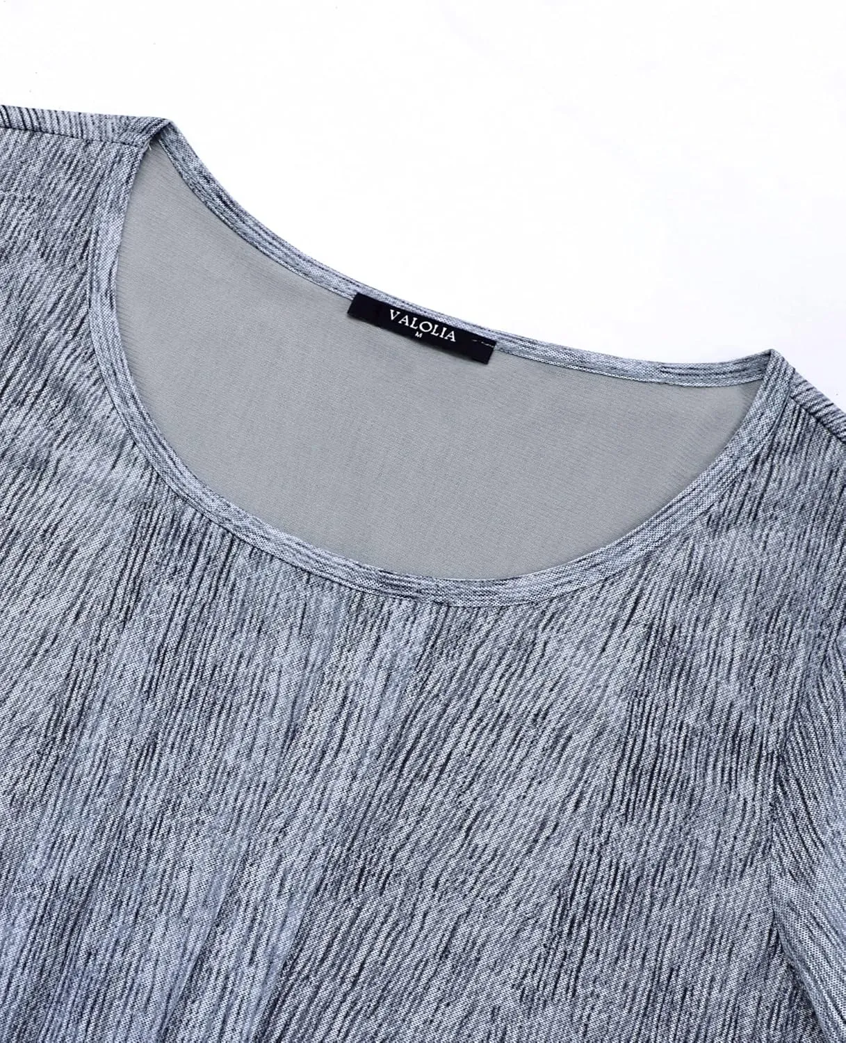 VALOLIA Women's 3/4 Sleeve Tunic Tops Casual Loose Fit Floral Blouses Mesh Pleated Layered Shirt