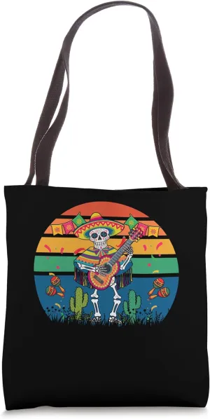 Vintage Mexican Skeleton Playing Guitar Cinco De Mayo Party Tote Bag