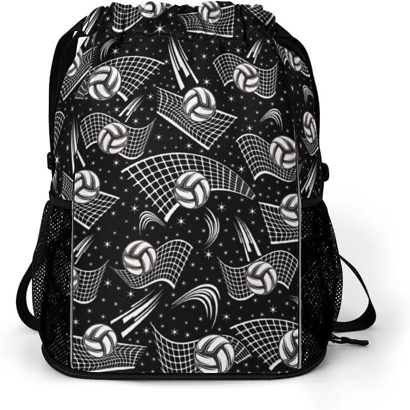Volleyball Drawstring Backpack - Cool Cinch Sack, String Backpacks with Pocket for Kids Women Men Boys Girls for Gym Outdoor Sports Travel Athletic Drawstring Bag - Lightweight/Foldable