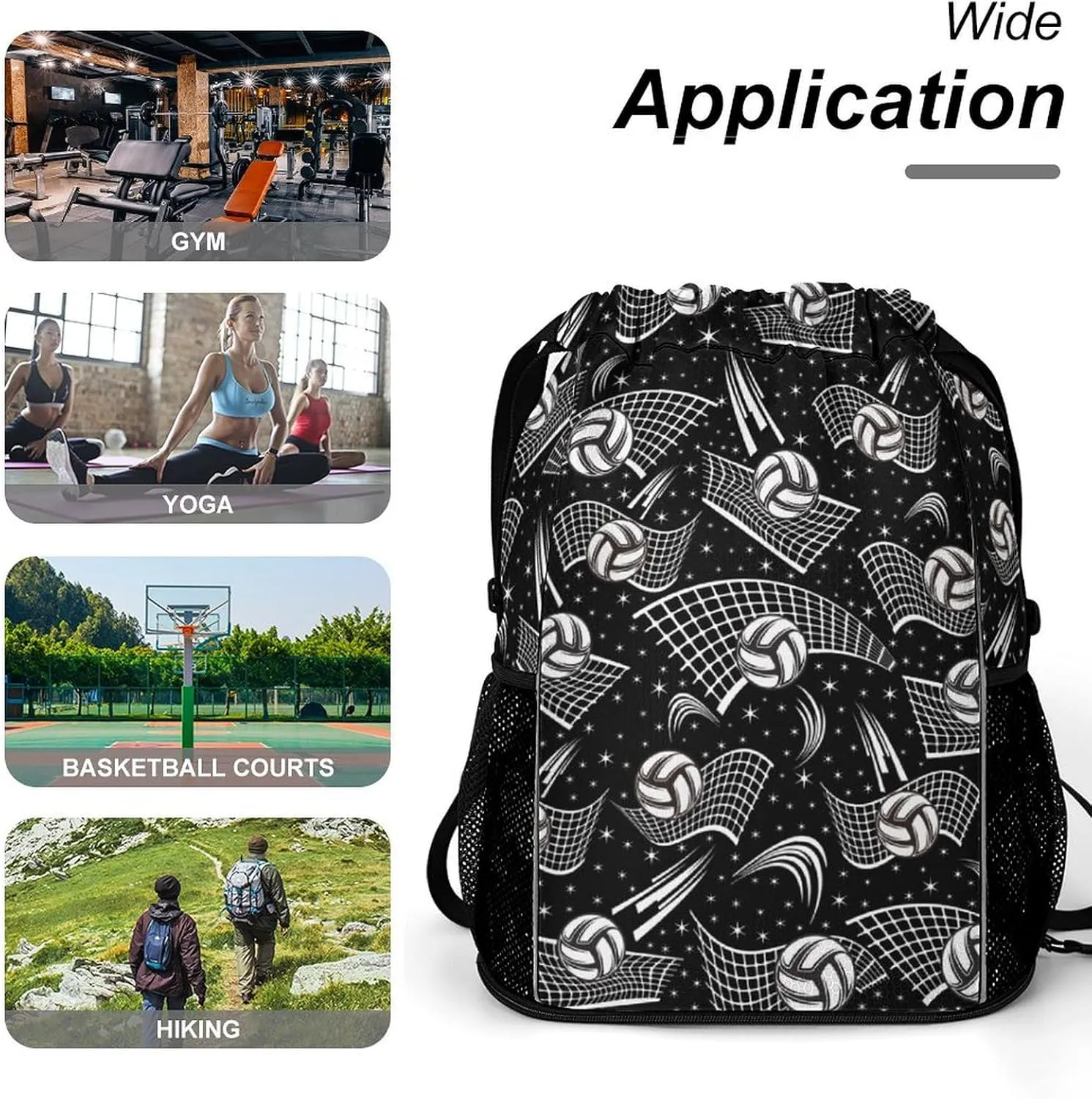Volleyball Drawstring Backpack - Cool Cinch Sack, String Backpacks with Pocket for Kids Women Men Boys Girls for Gym Outdoor Sports Travel Athletic Drawstring Bag - Lightweight/Foldable