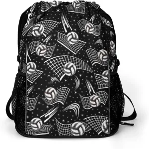 Volleyball Drawstring Backpack - Cool Cinch Sack, String Backpacks with Pocket for Kids Women Men Boys Girls for Gym Outdoor Sports Travel Athletic Drawstring Bag - Lightweight/Foldable