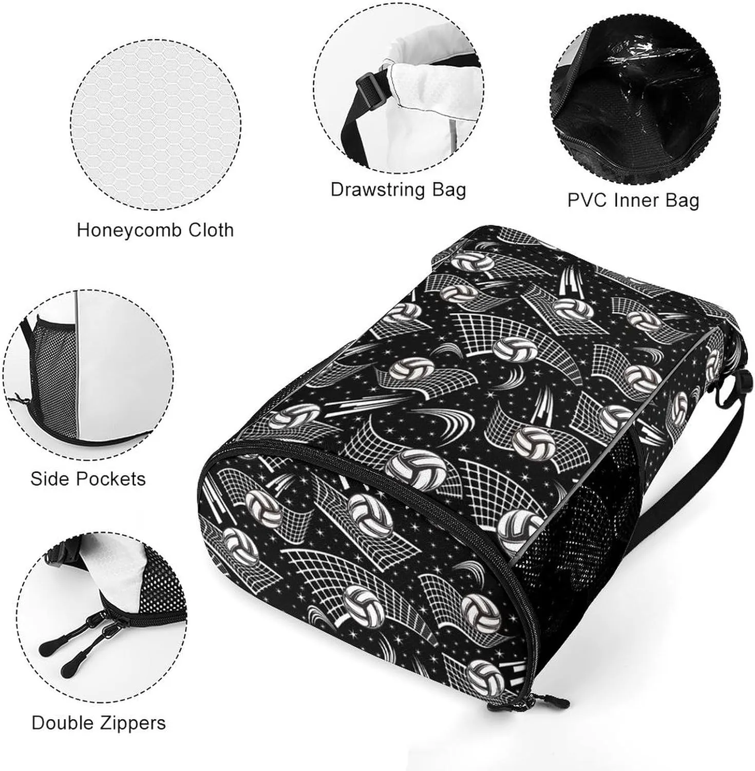 Volleyball Drawstring Backpack - Cool Cinch Sack, String Backpacks with Pocket for Kids Women Men Boys Girls for Gym Outdoor Sports Travel Athletic Drawstring Bag - Lightweight/Foldable
