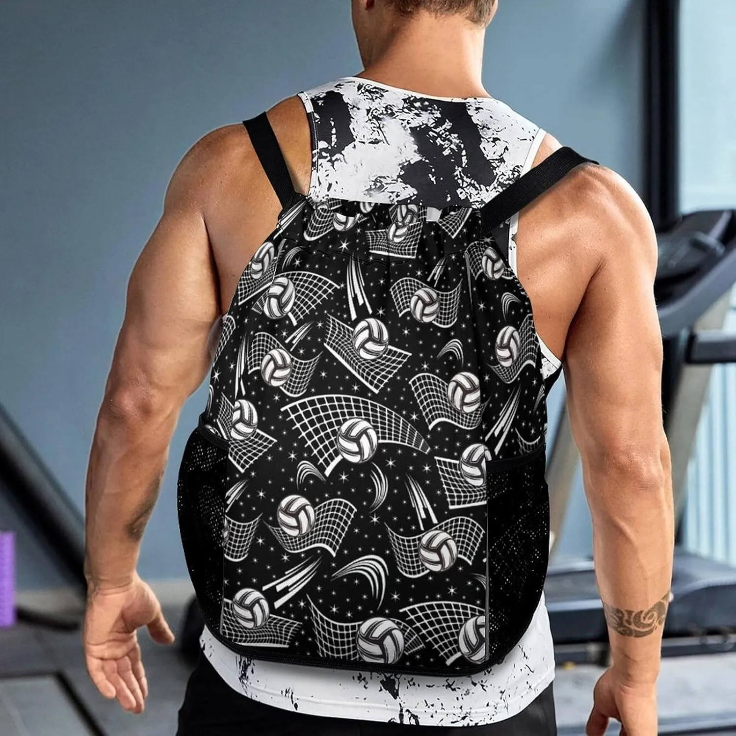 Volleyball Drawstring Backpack - Cool Cinch Sack, String Backpacks with Pocket for Kids Women Men Boys Girls for Gym Outdoor Sports Travel Athletic Drawstring Bag - Lightweight/Foldable