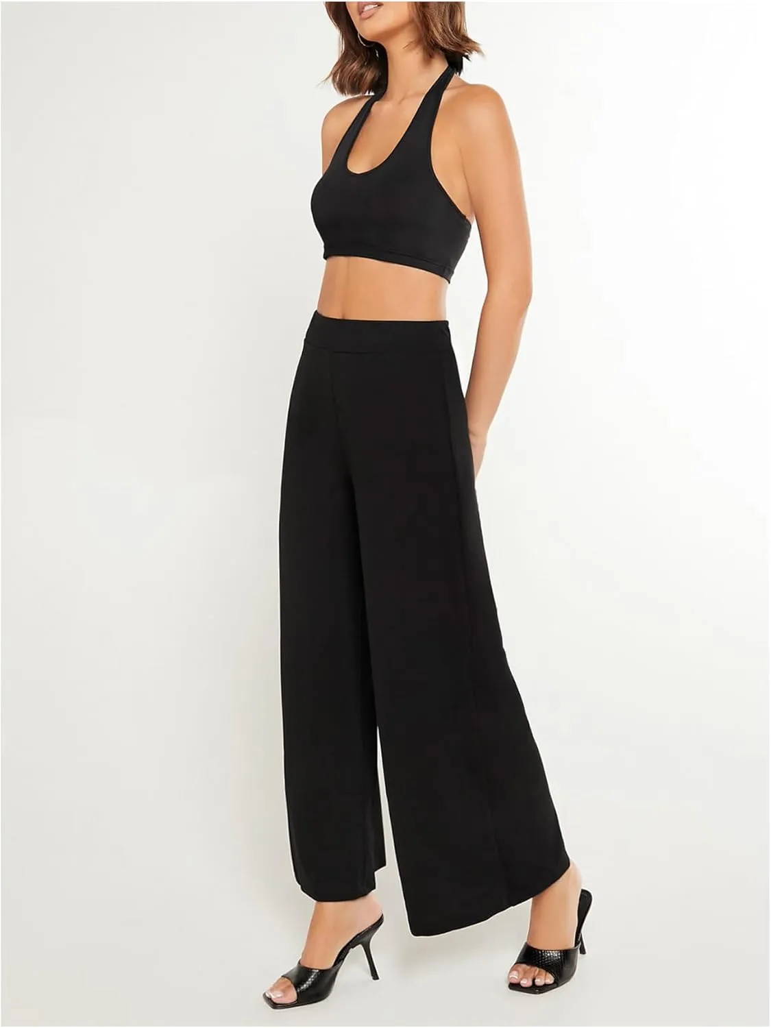 WDIRARA Women's High Waist Wide Leg Pants Casual Flowy Palazzo Trousers Loose Long Pants