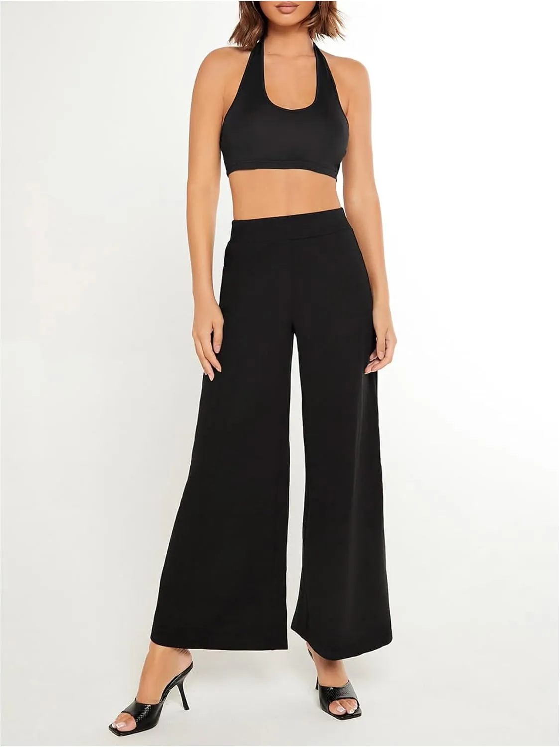 WDIRARA Women's High Waist Wide Leg Pants Casual Flowy Palazzo Trousers Loose Long Pants