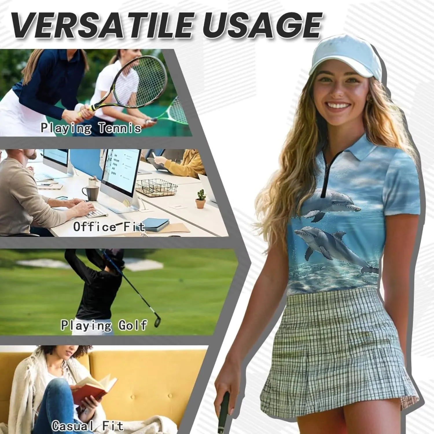 WELLFLYHOM Golf Shirts Short Sleeve Tennis Tops for Women Golf Top 1/4 Zip Workout Sport T-Shirt