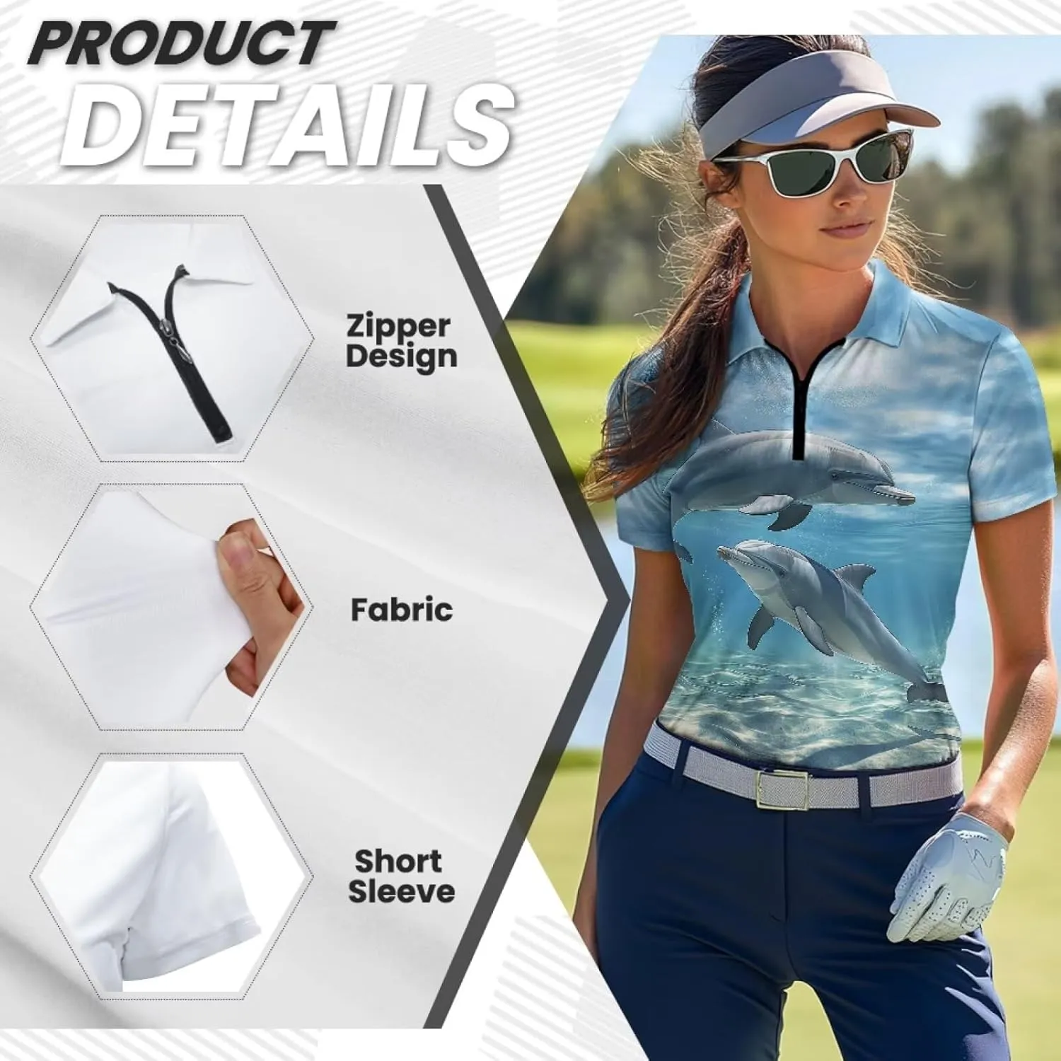 WELLFLYHOM Golf Shirts Short Sleeve Tennis Tops for Women Golf Top 1/4 Zip Workout Sport T-Shirt