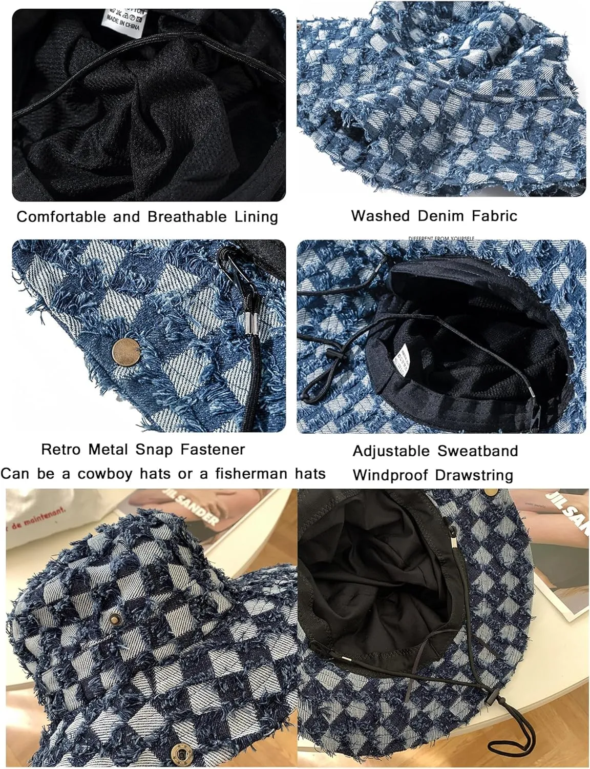 Wide Brim Bucket Sun Hat Packable Cotton Denim Cowboy Sun Hat for Women Men Summer Outdoor Fisherman Cap