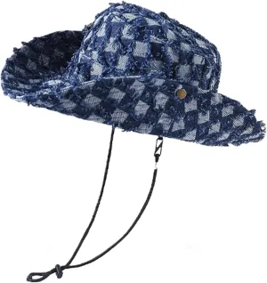 Wide Brim Bucket Sun Hat Packable Cotton Denim Cowboy Sun Hat for Women Men Summer Outdoor Fisherman Cap