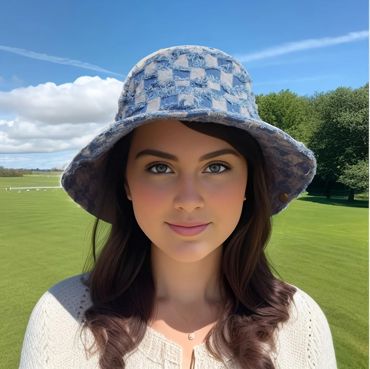 Wide Brim Bucket Sun Hat Packable Cotton Denim Cowboy Sun Hat for Women Men Summer Outdoor Fisherman Cap