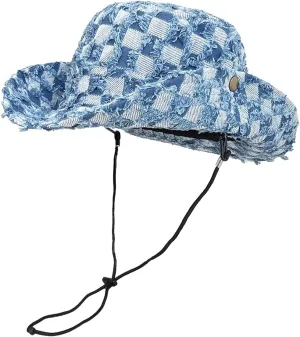 Wide Brim Bucket Sun Hat Packable Cotton Denim Cowboy Sun Hat for Women Men Summer Outdoor Fisherman Cap
