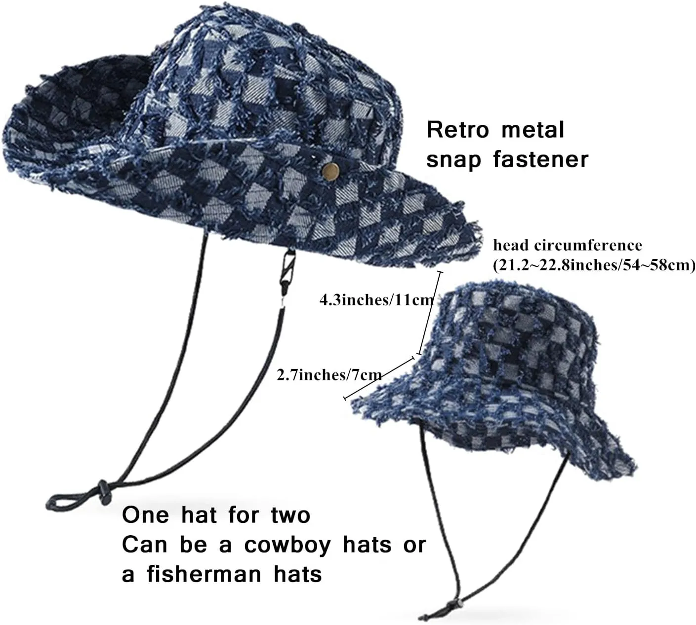 Wide Brim Bucket Sun Hat Packable Cotton Denim Cowboy Sun Hat for Women Men Summer Outdoor Fisherman Cap