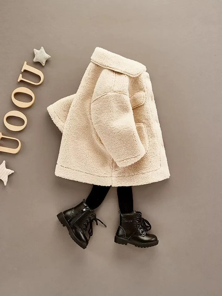 Winter Trendy Little Girl Solid Color Berber Fleece Jacket