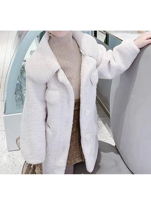 Winter Trendy Little Girl Solid Color Berber Fleece Jacket