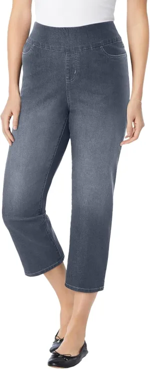 Woman Within Plus Size Flex-Fit Pull-On Denim Capri