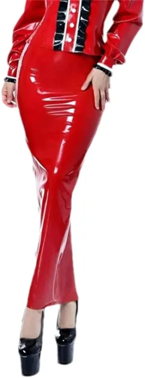 Women Bodycon Faux Leather Pencil Skirts Sexy Midi Skirt Hem Split High Waist Patent Leather Skirt