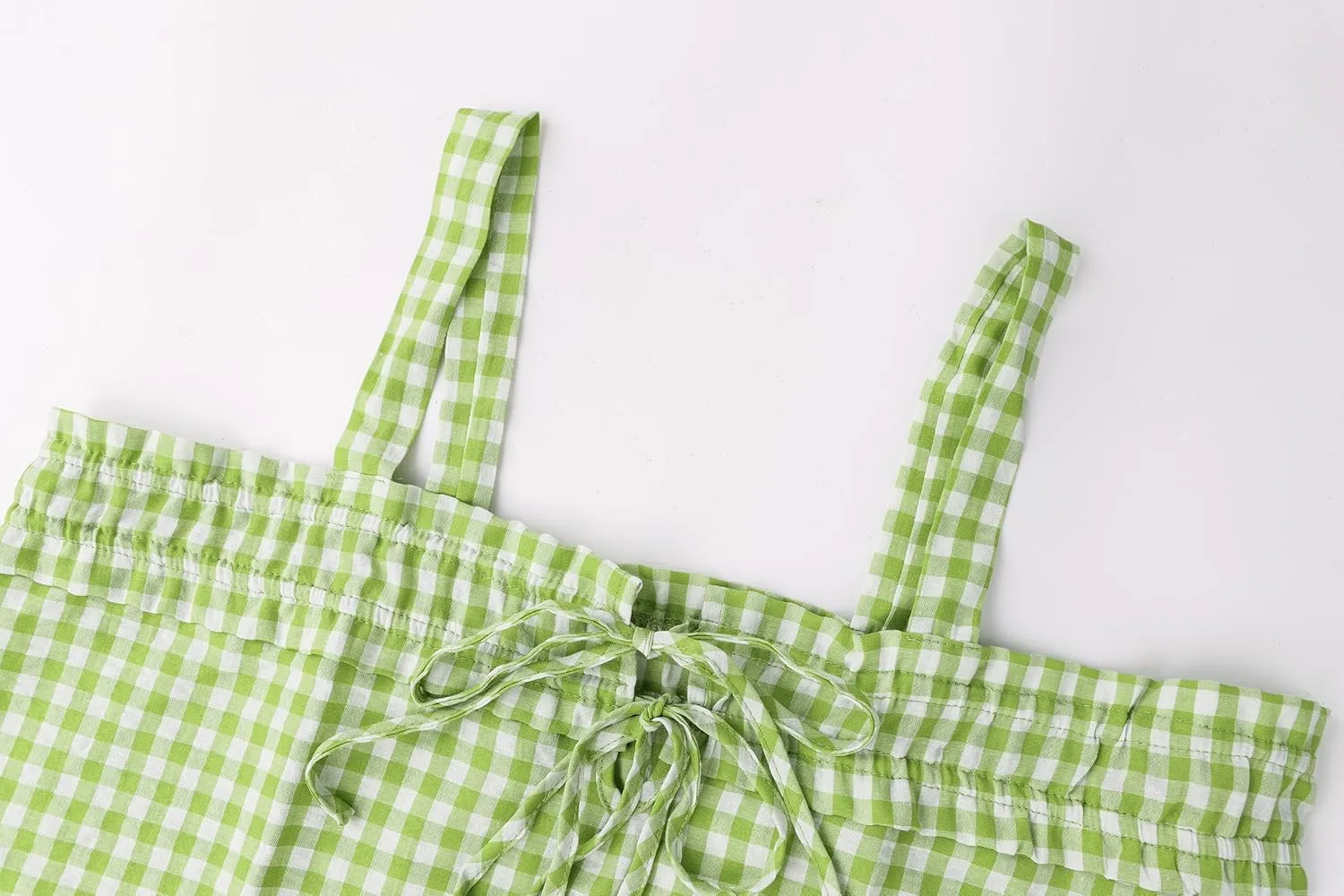 Women Cute Tie Front Plaid Crop Tank Tops Square Neck Sleeveless Gingham Camisole Tops Summer Backless Cropped Vest