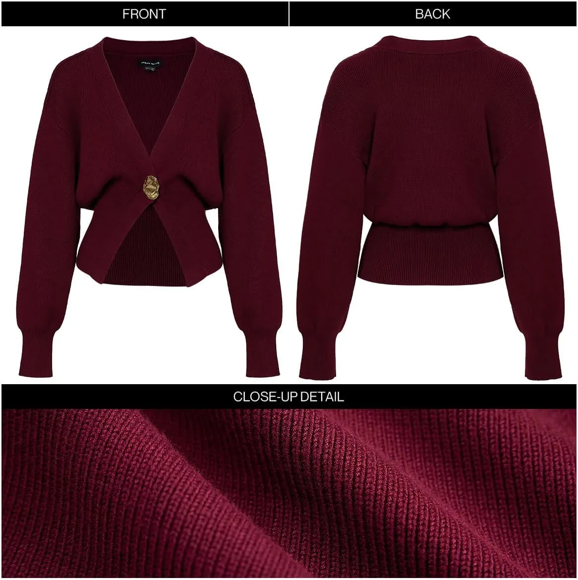 Women Knitted Cardigans Long Sleeve V-Neck Lightweight Sweater One Leaf Button Down Outwear