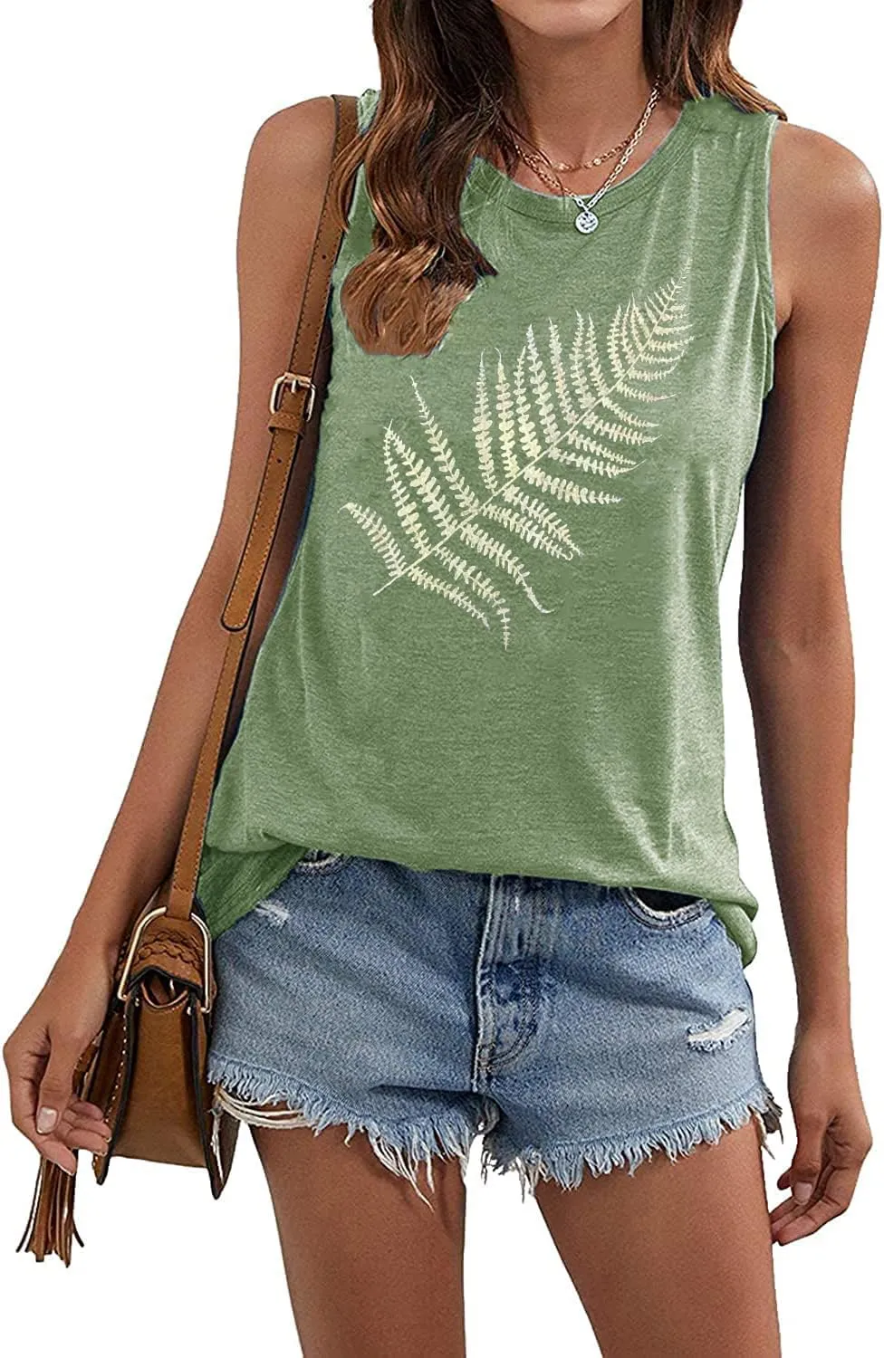 Women Leaf Graphic Tank Tops Summer Aesthetic Plant Print Hiking Adventure Sleeveless Casual Loose Blouse