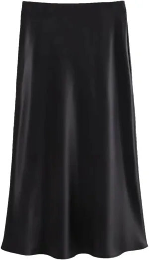 Women Midi High Waist Satin Skirt Women's Casual Solid Color Elastic Office A-Line Solid Vintage Waist Skirt