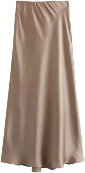Women Satin High Waist Long Skirts Women Midi Office A-Line Solid Skirts
