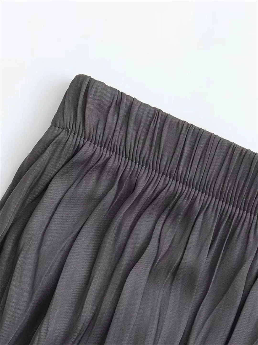Women Solid A-Line Midi Skirt Vintage High Elastic Waist Pleated Casual Skirts