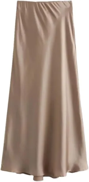 Women Solid Satin Long Skirt Y2k High Waist Slim Silk Texture Ladies Tight Midi Skirt