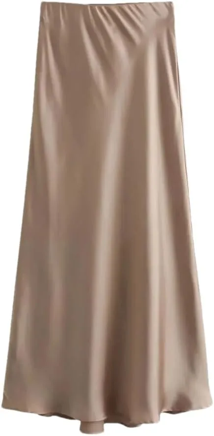 Women Solid Satin Long Skirt Y2k High Waist Slim Silk Texture Ladies Tight Midi Skirt
