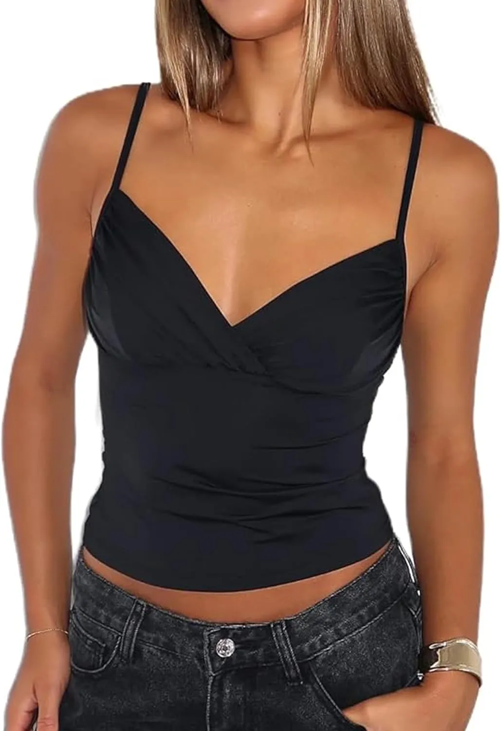 Women Spaghetti Strap Lace Trim Crop Camisole Sexy V Neck Vintage Backless Y2k Fairy Grunge Cami Shirt