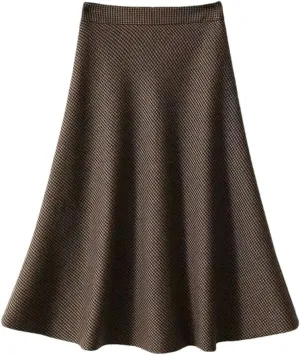 Women Vintage Plaid Woolen Skirts Women Winter High Waist Warm A-Line Pleated Skirt Office Elegant Midi Skirt Faldas
