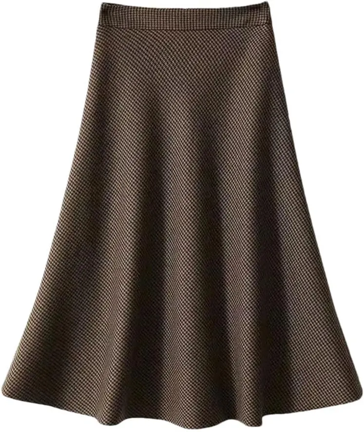 Women Vintage Plaid Woolen Skirts Women Winter High Waist Warm A-Line Pleated Skirt Office Elegant Midi Skirt Faldas