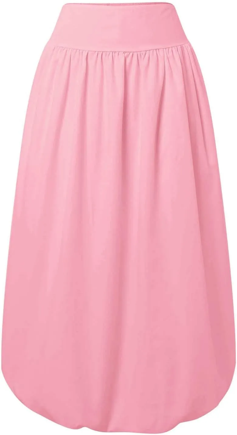 Women Y2K Bubble Maxi Skirts A Line Long Pleated Casual Summer Skirts 2024 Elastic Waist Balloon Midi Skirt