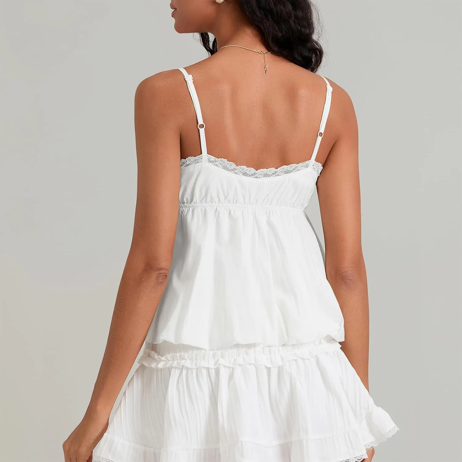 Women Y2K Camisole Sleeveless Spaghetti Straps V Neck Summer Sweet Babydoll Tank Tops Streetwear Cami Tops