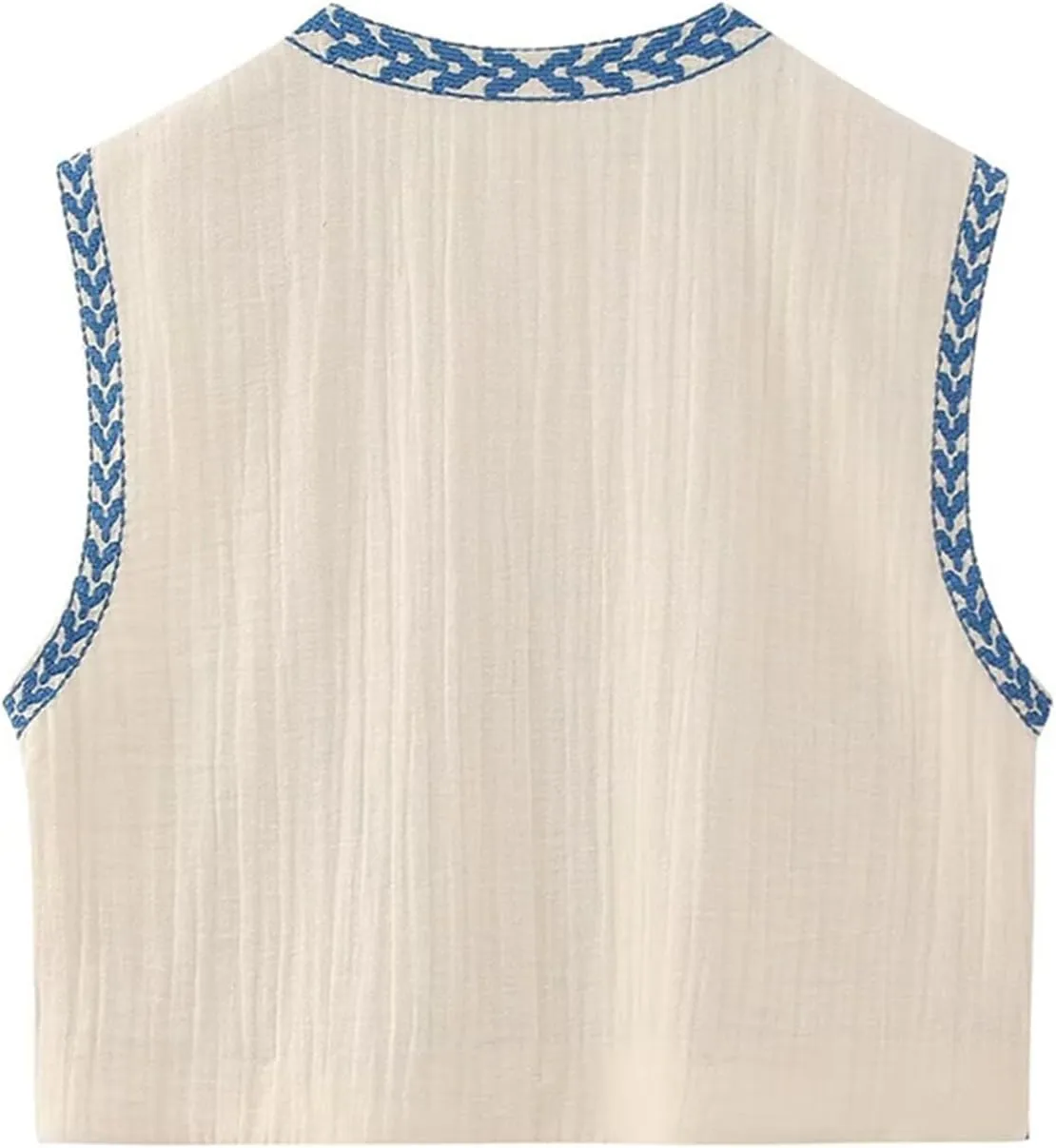 Women Y2k Floral Embroidered Crop Vest Sleeveless Open Front Flower Linen Short Vest Cardigans Tops Streetwear