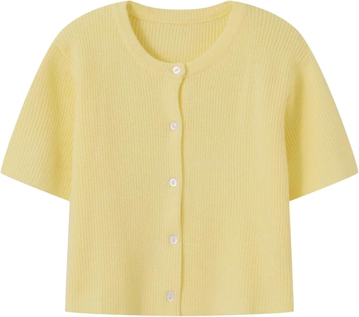 Women Y2k Knitted Crop Cardigan Short Sleeve Button Up Rib Knit Solid Color Cute Sweater Shirt