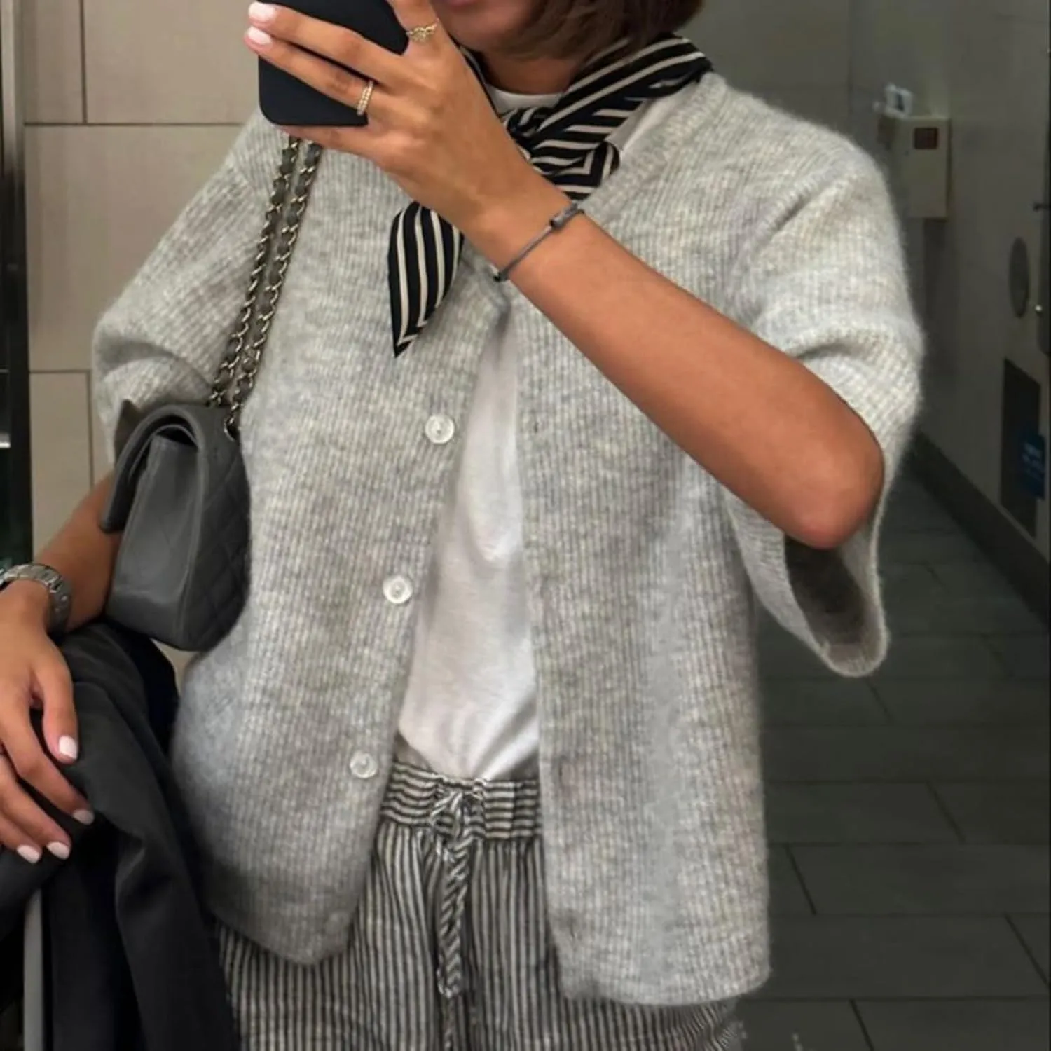 Women Y2k Knitted Crop Cardigan Short Sleeve Button Up Rib Knit Solid Color Cute Sweater Shirt