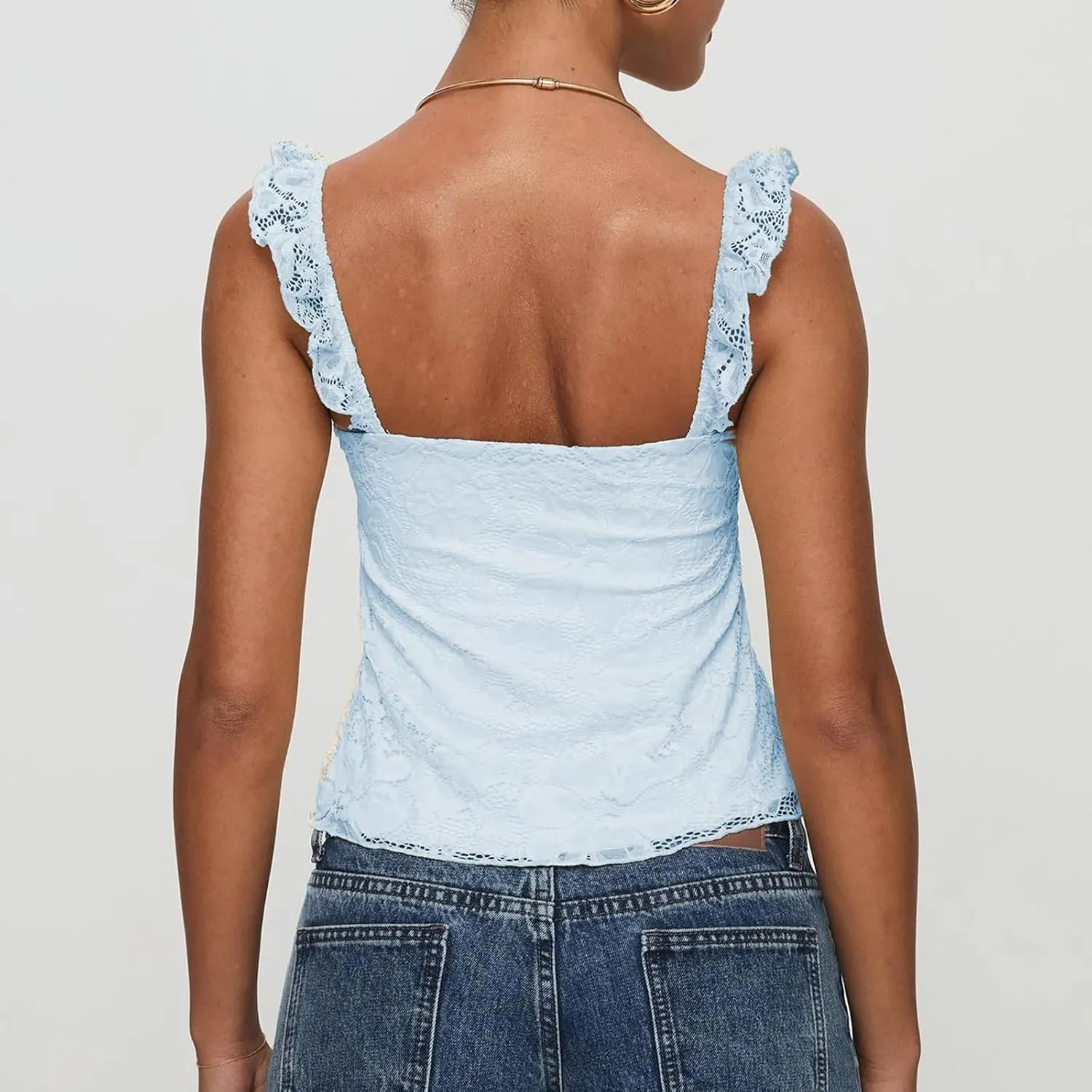 Women Y2k Lace Trim Tank Tops Camisole Spaghetti Strap Square Neck Sleeveless Vintage Going Out Shirts Streetwear