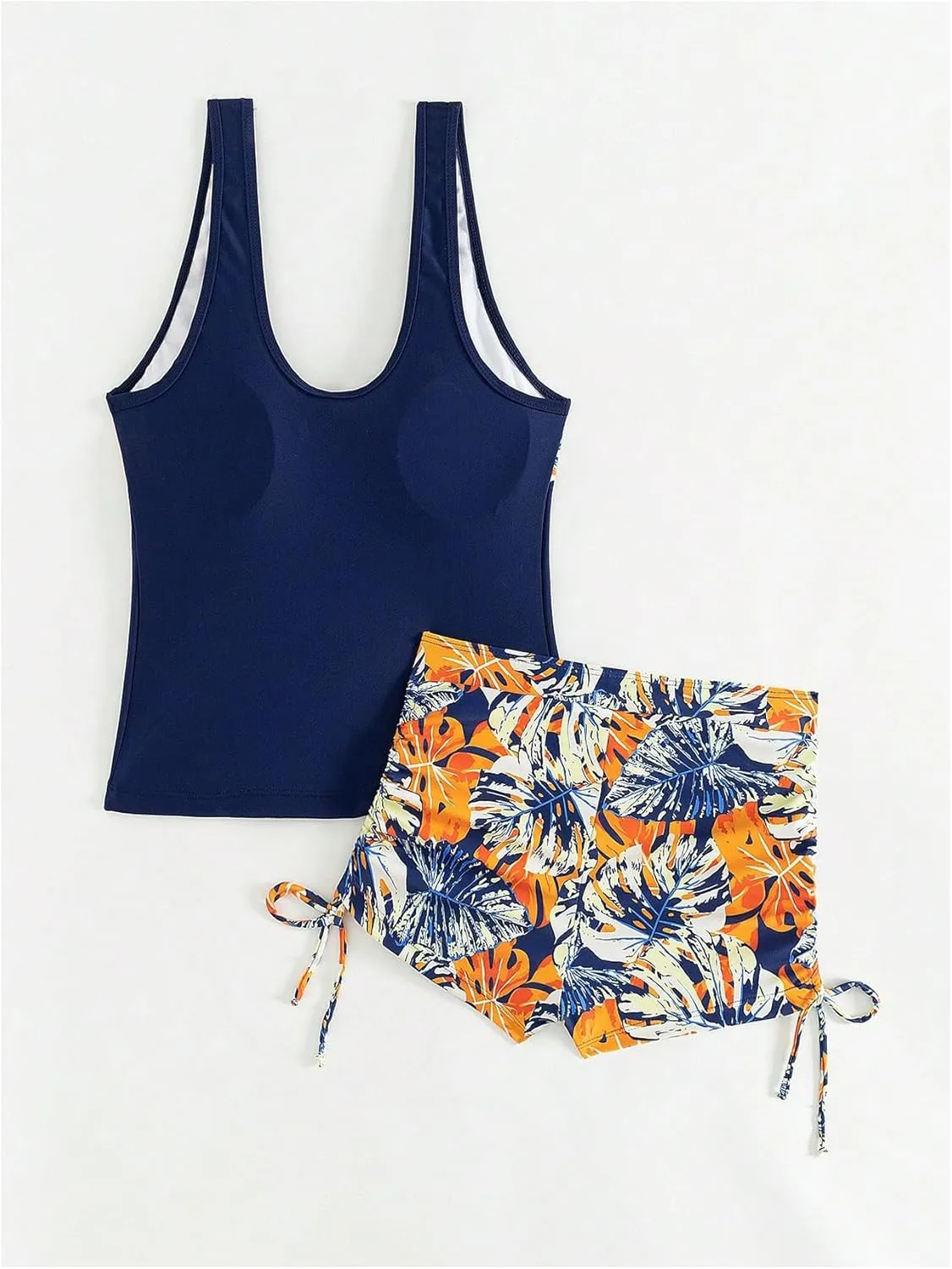 Women's 2 Pieces Tankini Set Sleeveless Tank Tops and Tie Side Mini Shorts Swimwear