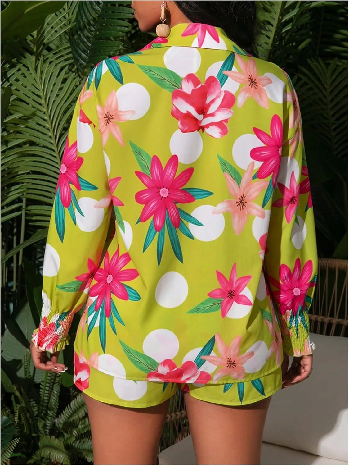 Women's 3 Piece Outfits Set Floral Tropical Cardigans Cover Up Sleeveless Crop Halter Top Short Suits Party