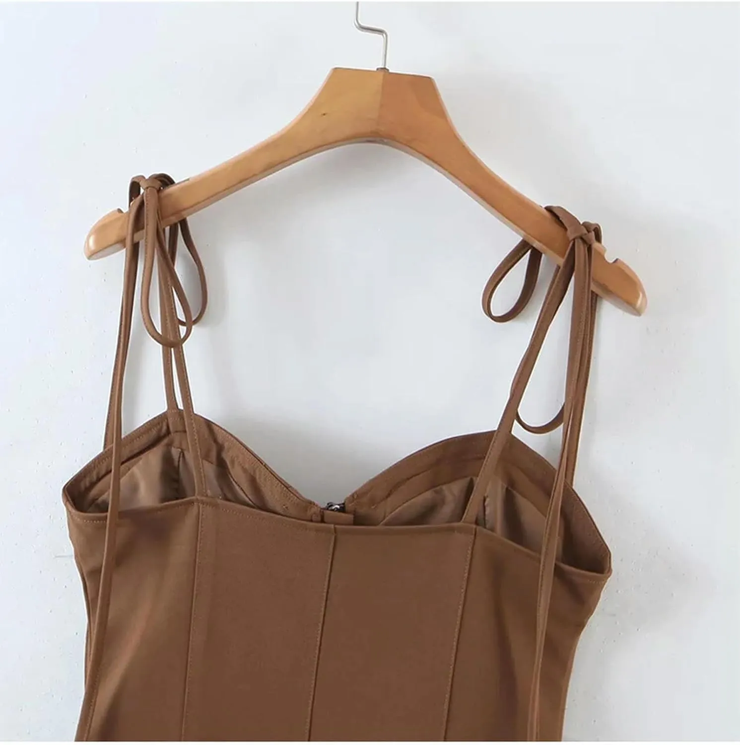 Women's Brown Front Zip Camisole Dress Summer Women's Short Tank Top