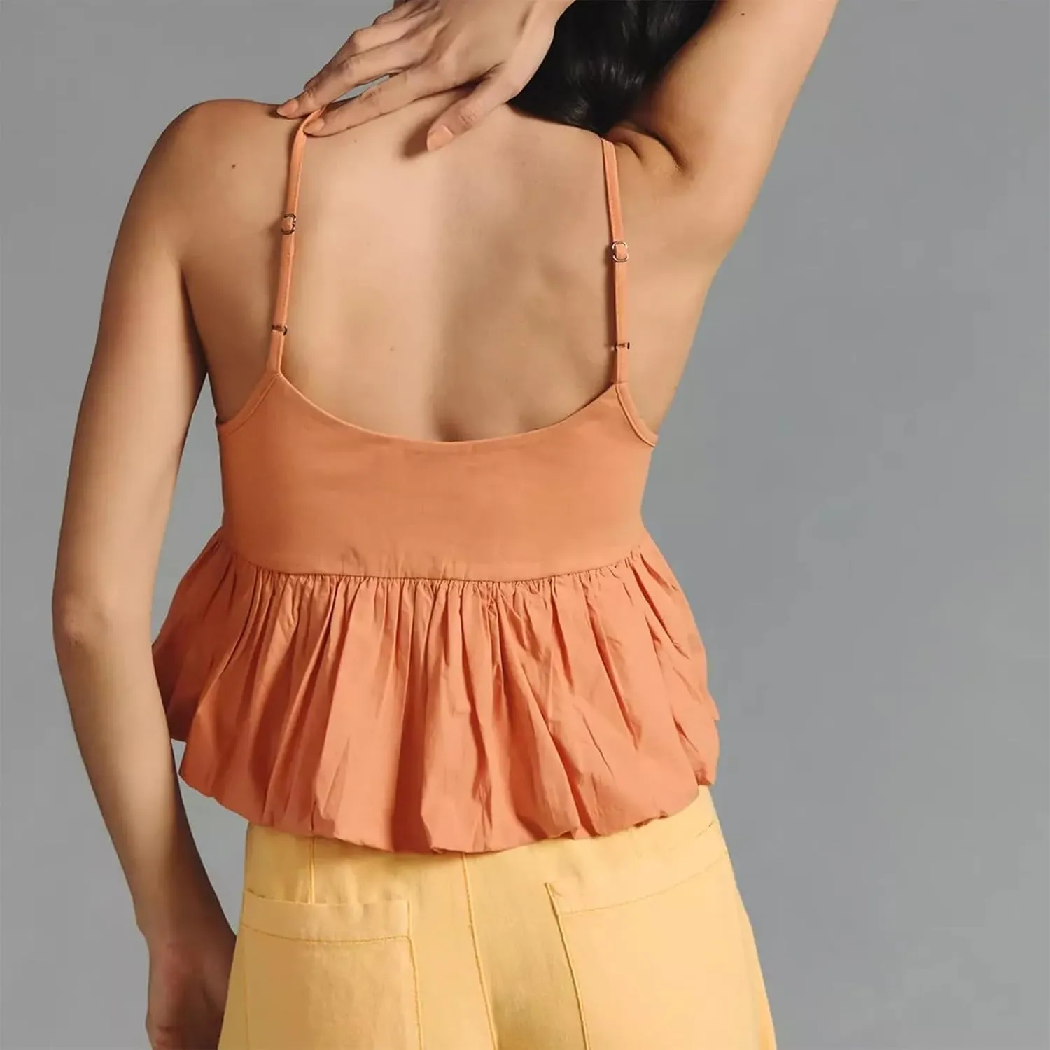 Women's Cami Tank Tops Sleeveless Spaghetti Strap Bubble Hem Slim Fit Camisole Summer Shirt